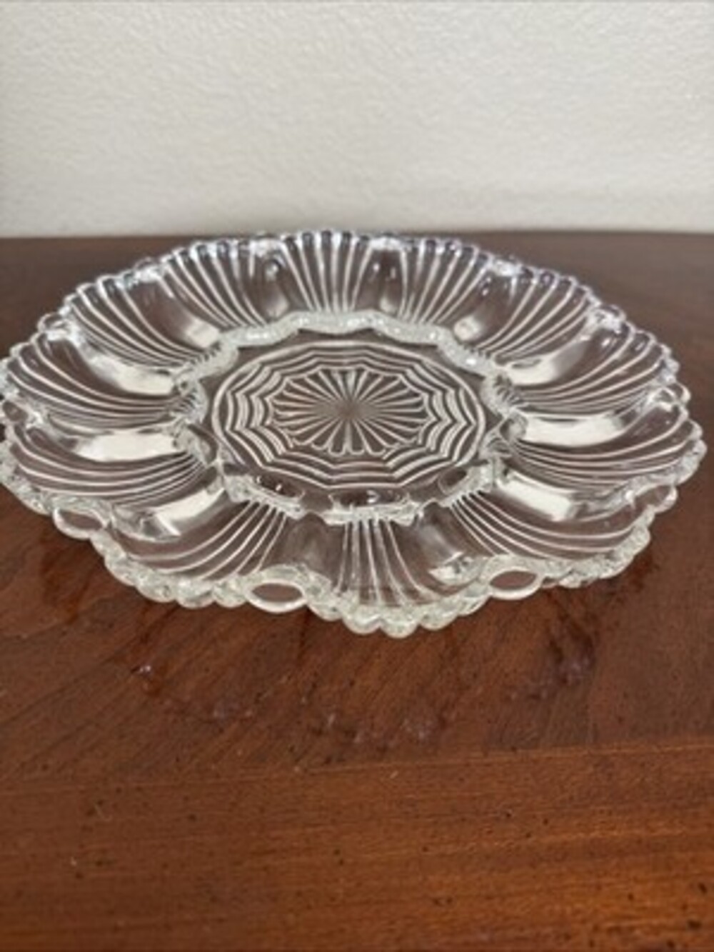 Vintage Clear Glass Deviled Egg Shellfish Platter Tray ~10" Diameter